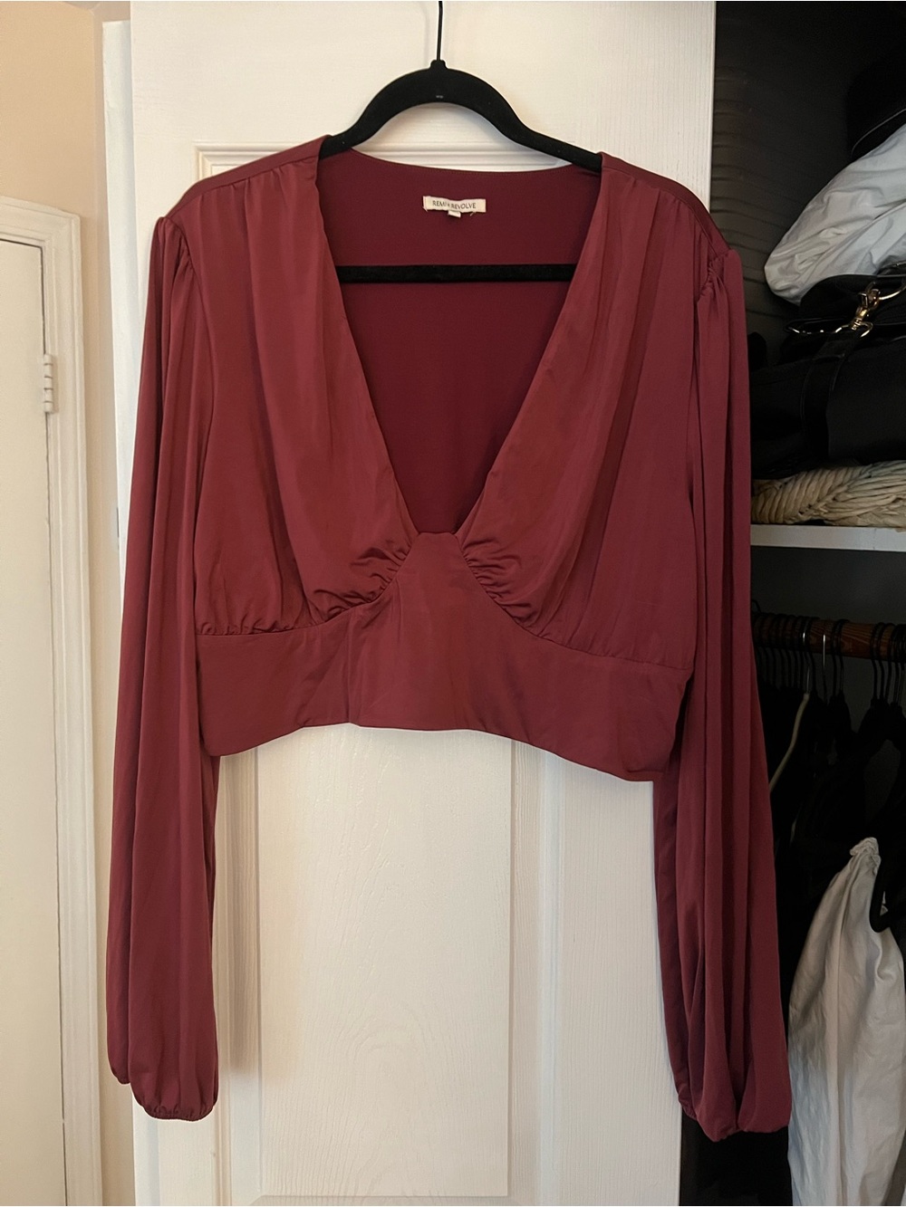 REMI X REVOLVE Long-Sleeve Deep V Crop Top - Rosewood
